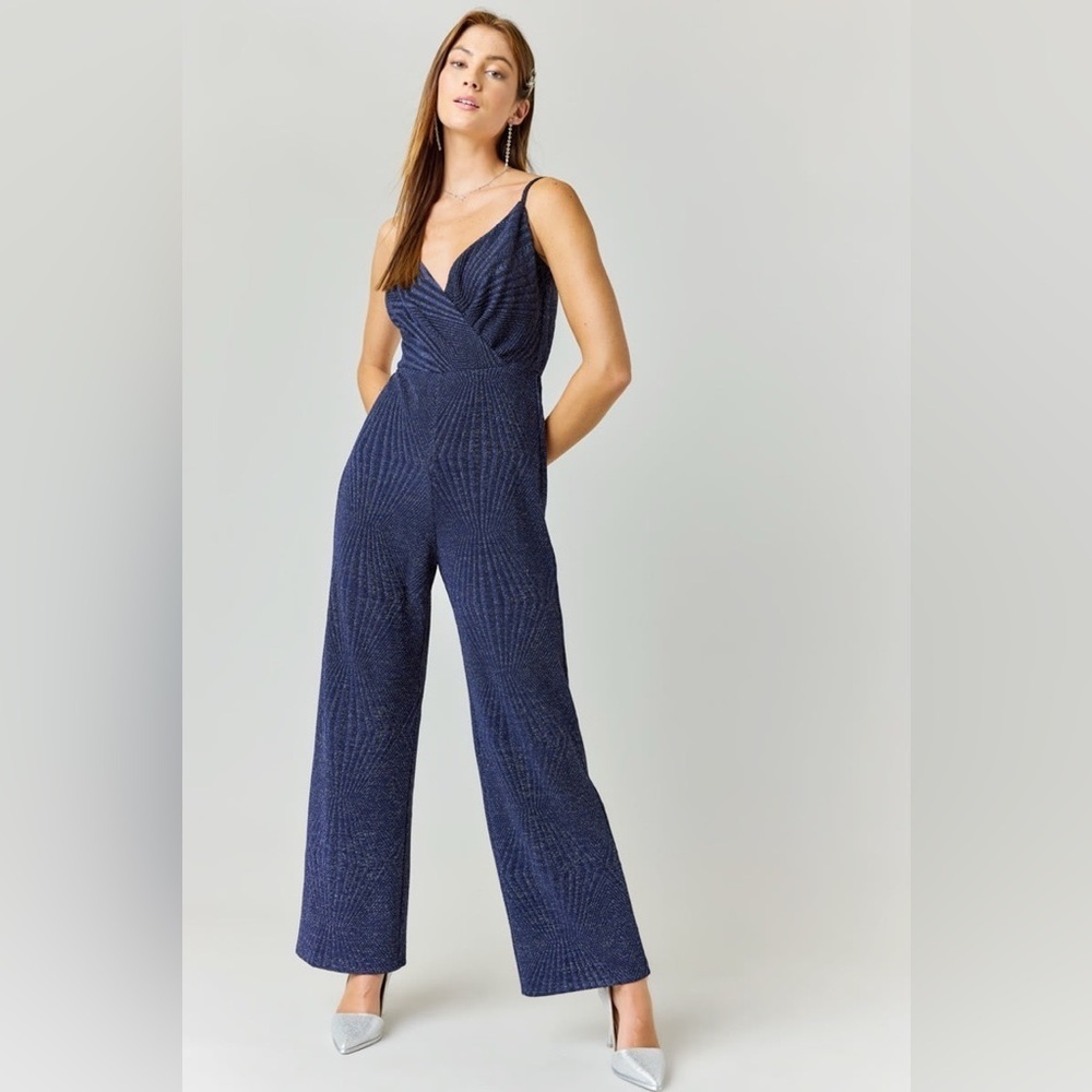 Francesca's Joan Glitter jumpsuit - sleeveless - navy - small